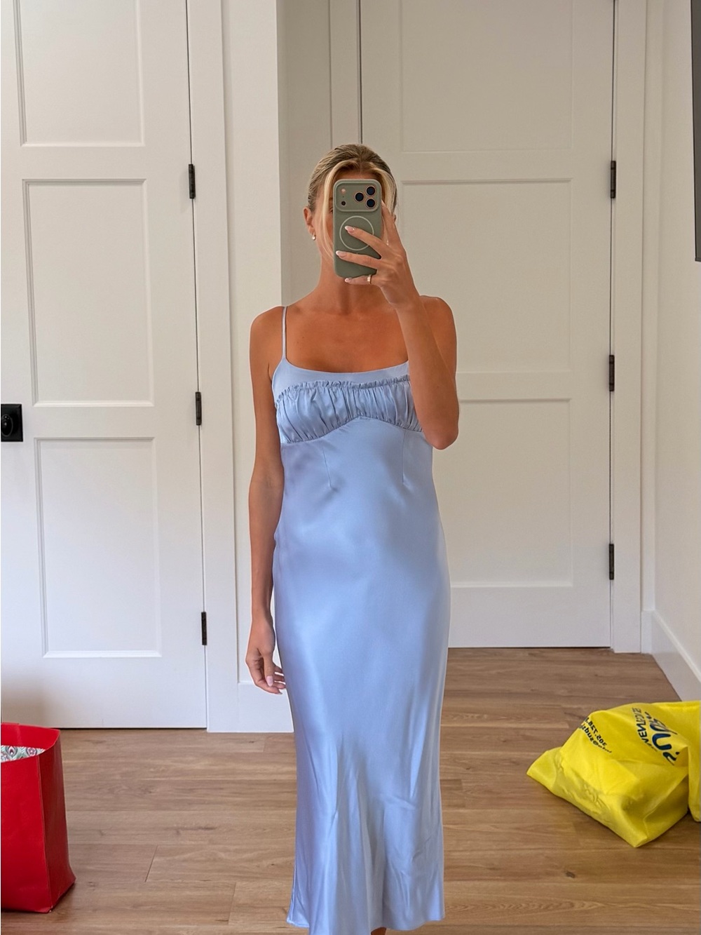 Fleur du Mal Light Blue Satin Midi Slip Dress